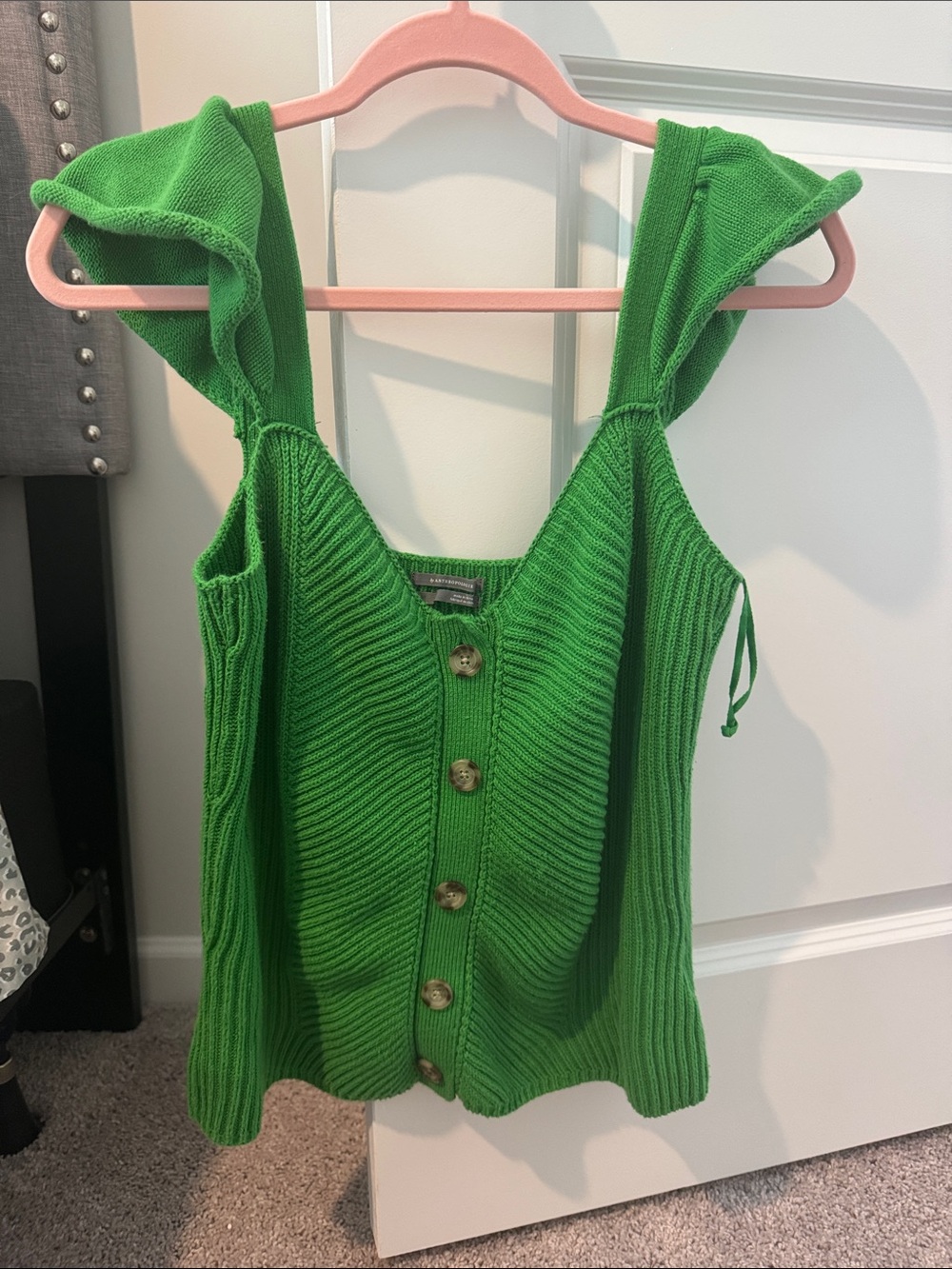 Anthropologie Bright Green Ribbed Button-Front Knit Tank